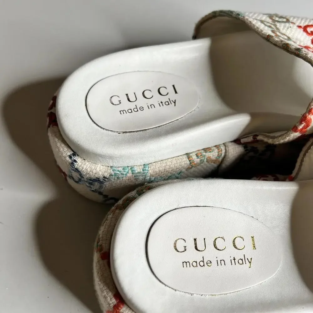 Gucci Women's Sandals Multicolor GG Canvas Slide Platform Made In Italy Monogram - Picture 4 of 11